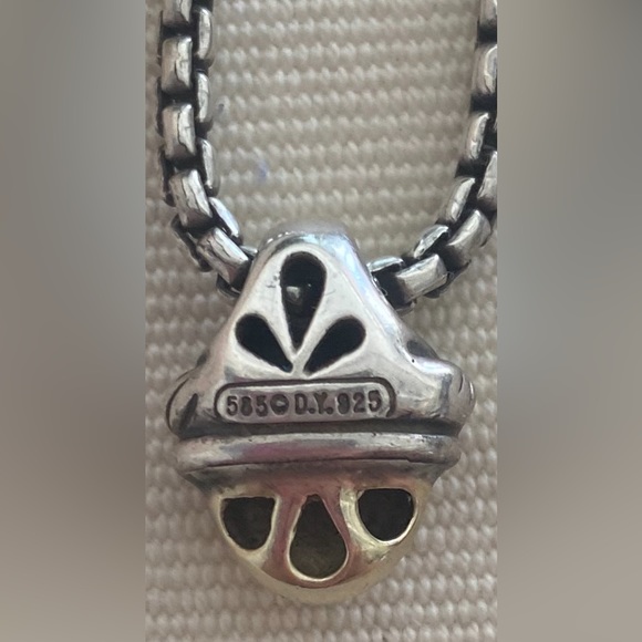 David Yurman 14K Gold & Sterling Silver Acorn silver chain Necklace - 16" - Picture 2 of 7